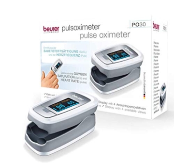 Beurer PO 30 Pulsoximeter (Grau / Weiß, Ermittlung der Herzfrequenz und arteriellen Sauerstoffsättigung) 61 x 36 x 32 mm | 1er Pack - 2