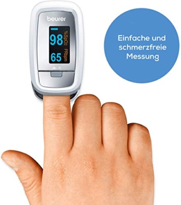 Beurer PO 30 Pulsoximeter (Grau / Weiß, Ermittlung der Herzfrequenz und arteriellen Sauerstoffsättigung) 61 x 36 x 32 mm | 1er Pack - 4
